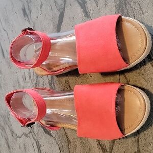 LANE BRYANT DREAM CLOUD Platform Wedge Espadrille Sandal Faux Suede Red 10W NWOT
